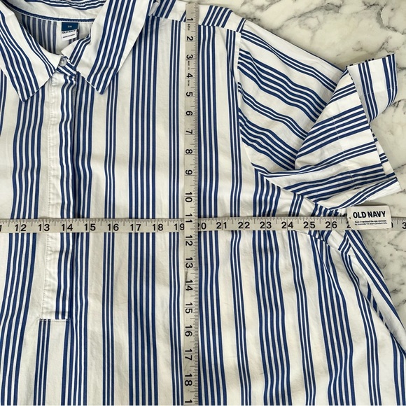 Old Navy Swing Mini Shirt Dress Blue White Stripe Short Sleeve Pockets Beach 2X - Picture 8 of 14